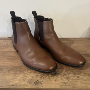 Calvin Klein Mens 10.5 Brown Chelsea Boots Slip On Elastic Side Dress Shoes